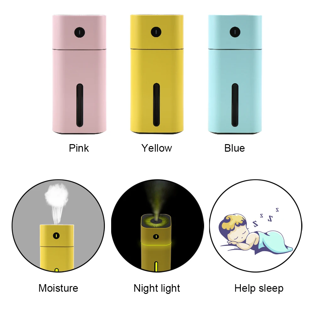 

LEEPEE Mini Ultrasonic Square Humidifier LED Night Light Aroma Essential Oil Diffuser USB Car Air Purifier