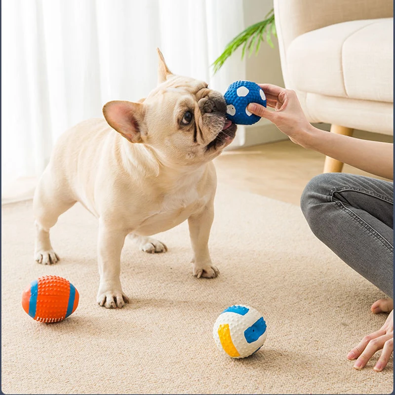 

Football Pet Dog Toys Latex Bouncy Rubber Ball Volleyball Puppy Chew Toys Throwing and Recovery Training Tool Pet Products