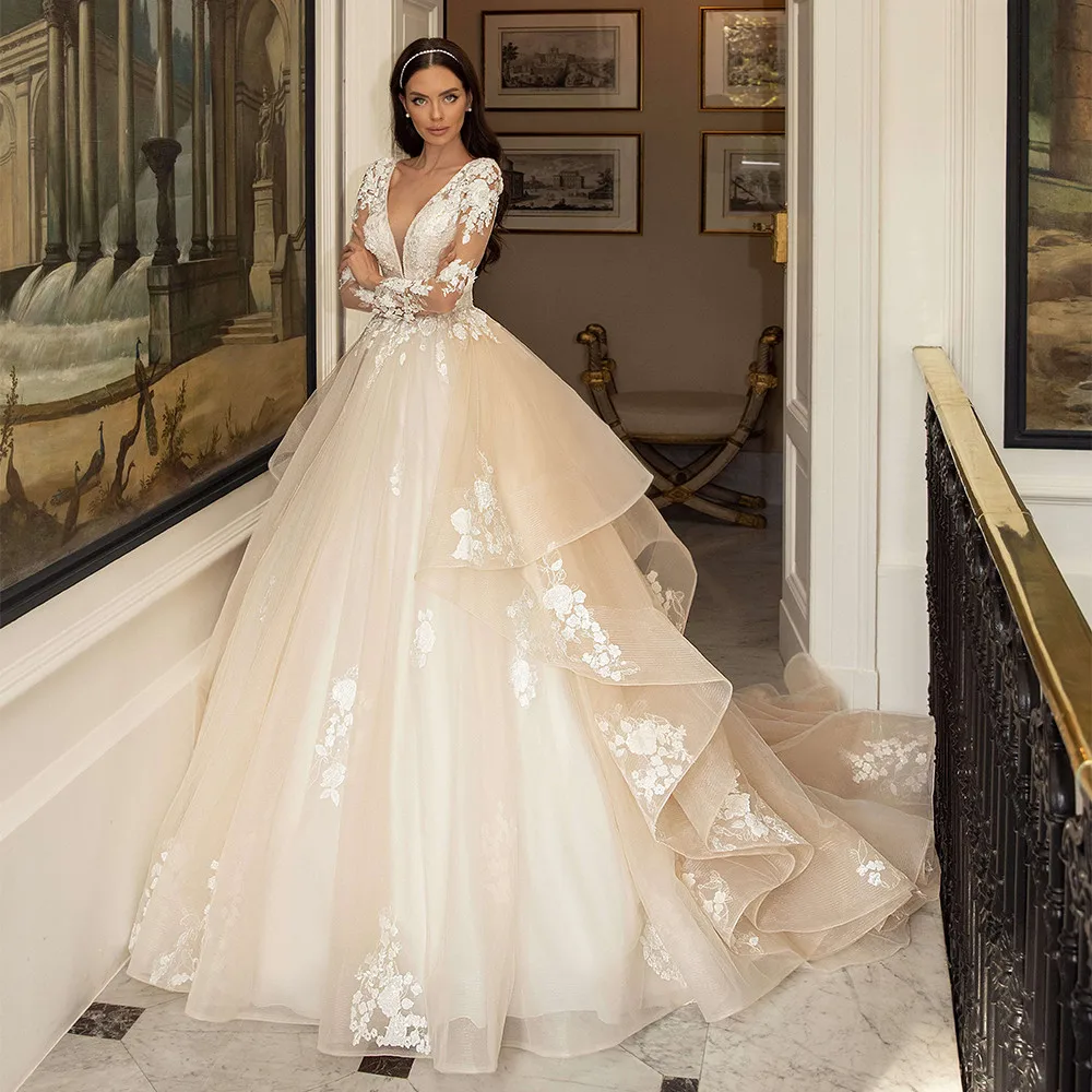 

Женское свадебное платье It's yiiya, белое кружевное платье цвета шампанского с глубоким V-образным вырезом на лето 2021