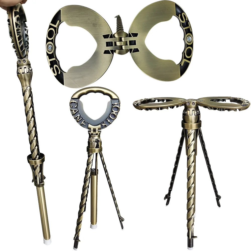 

Cane Stool Foldable Trekking Pole Triangle Bracket Mountaineering Stool Multifunctional Metal Stick