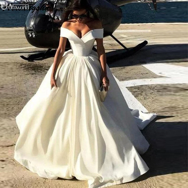 

Robe Soiree Dubai Off the Shoulder Ball Gown Satin Ivory Evening Dress 2021 Long Evening Gowns Formal Dress Women Elegant