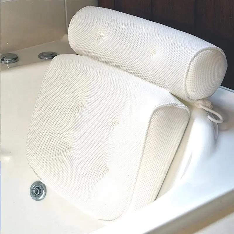 

2 Pieces Bathtub Head Neck Support Pillow Breathable 3D Mesh Cloth Bath Headrest Cushion with Suctions Cups