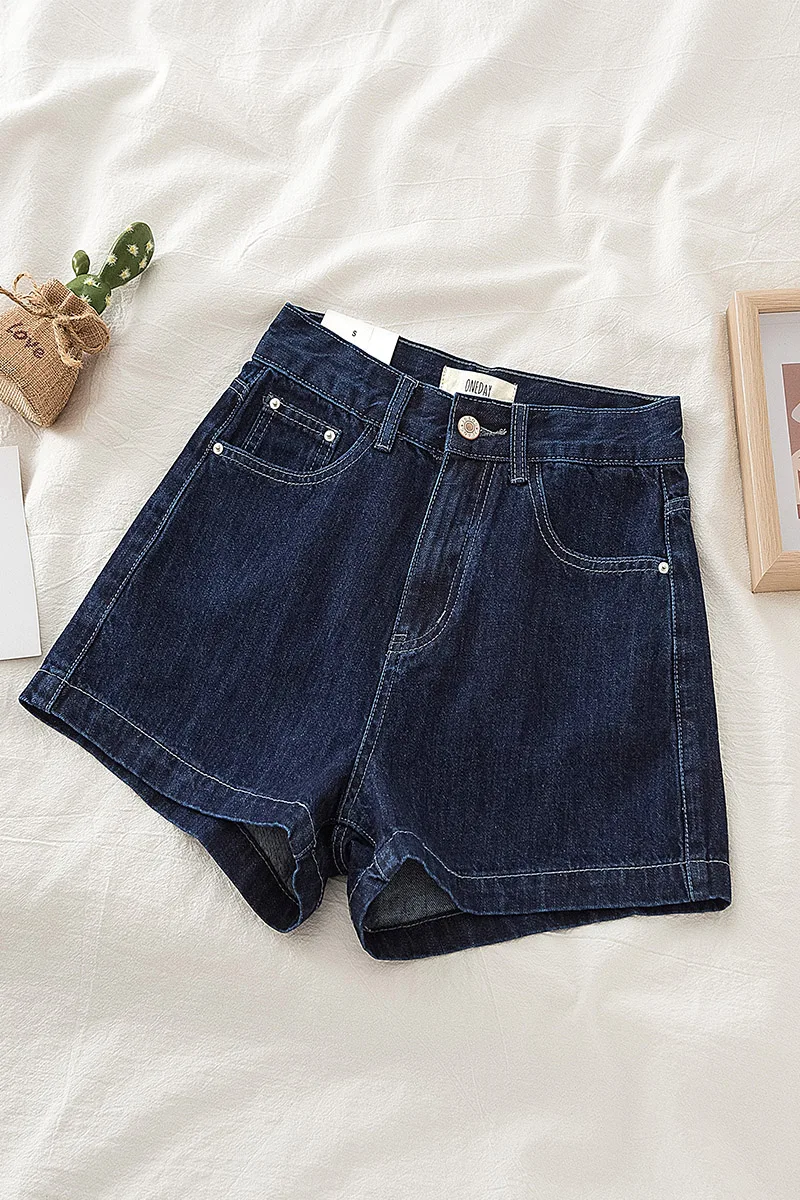 

Pure color denim shorts women's pants thin and loose in summer