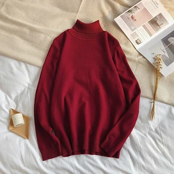 Wine red HCXY, мужские свитера с высоким воротом, мужская Трикотажная рубашка с воротником-стойкой, свитер для мужчин и женщин, Вязанная одежда для пар - Цвет: Wine red