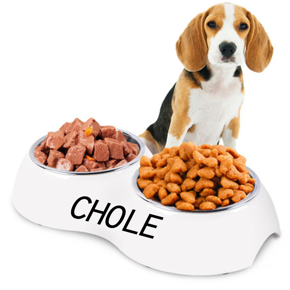 

Free Customized Pet Name Non-Slip Double Cat Bowl Dog Bowl With Stand Pet Feeding Cat Water Bowl For Dogs Feeder Product Supplie