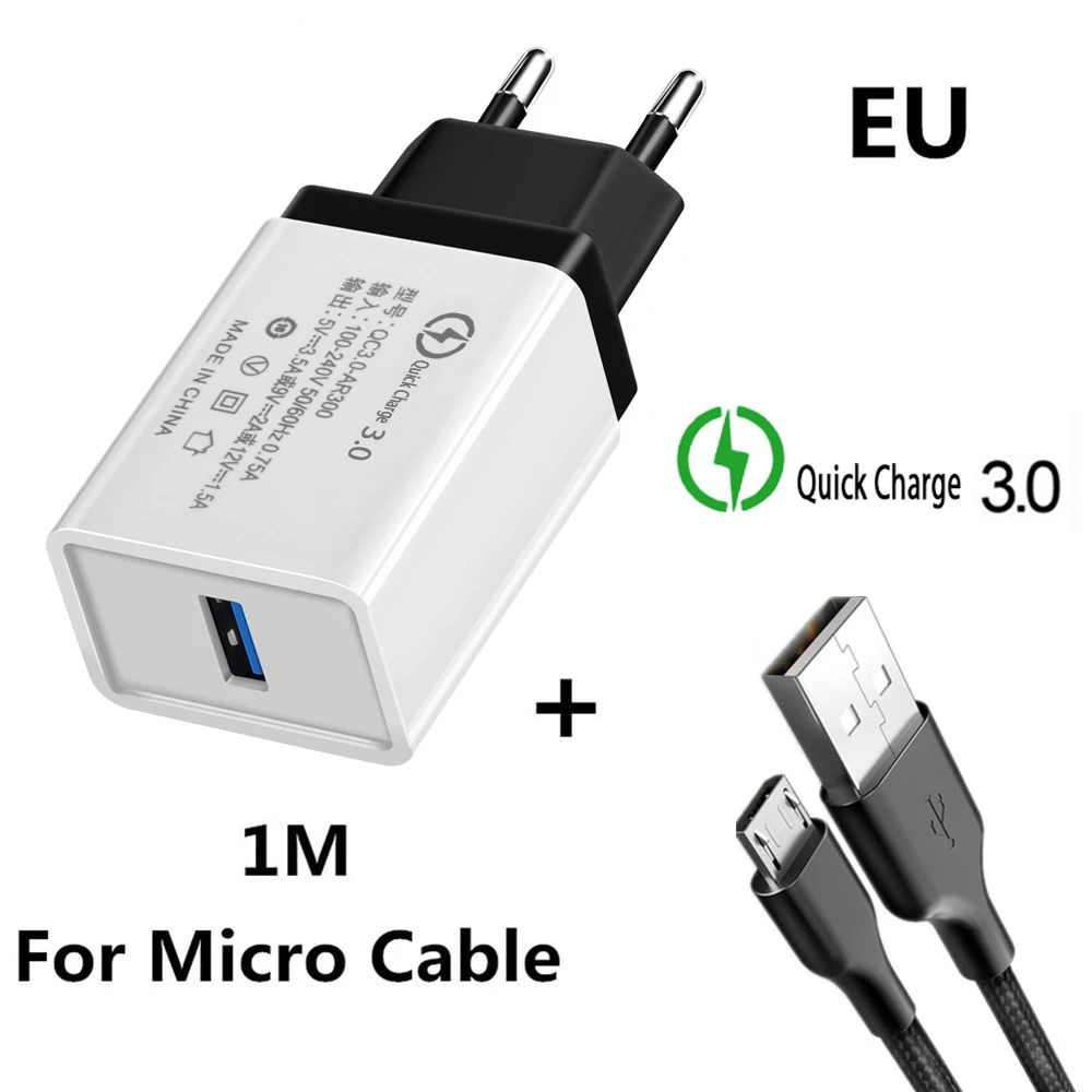 18 Вт ЕС/США Быстрая зарядка QC 3,0 USB телефонный кабель для зарядного устройства быстрое зарядное устройство настенное зарядное устройство для samsung Xiaomi huawei Android микро-кабели