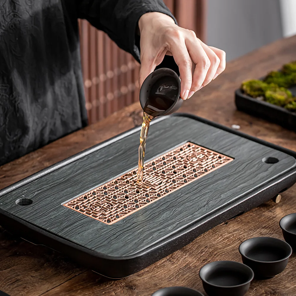 

1 Pc Exquisite Home Tea Tray Ceramic Ebony Stone Saucer at Table (Black)
