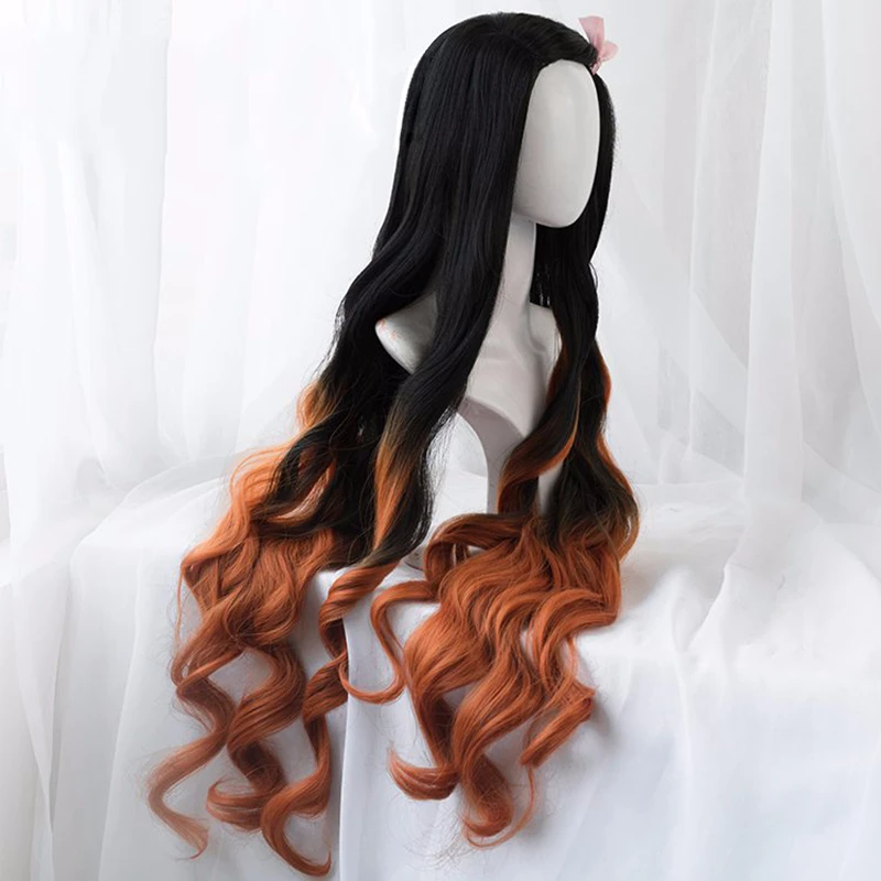 

Demon Slayer Kamado Nezuko Print Cosplay Kimetsu No Yaiba 95Cm Casual Long Hair Accessories Heat Resistant Synthetic Wig