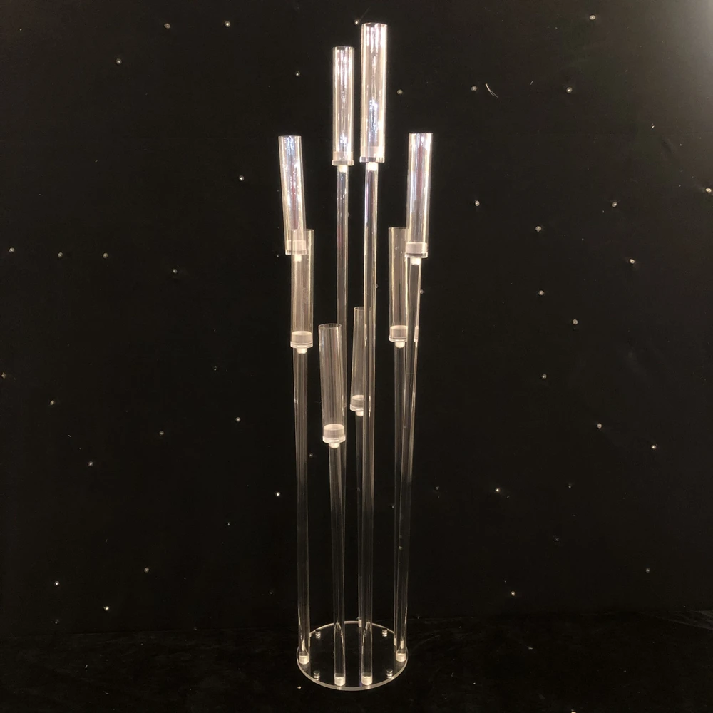 

Acrylic Candlestick 8 Heads All Clear Candle Holders Wedding Candelabra Table Centerpieces Flower Stand Holder electronic candle