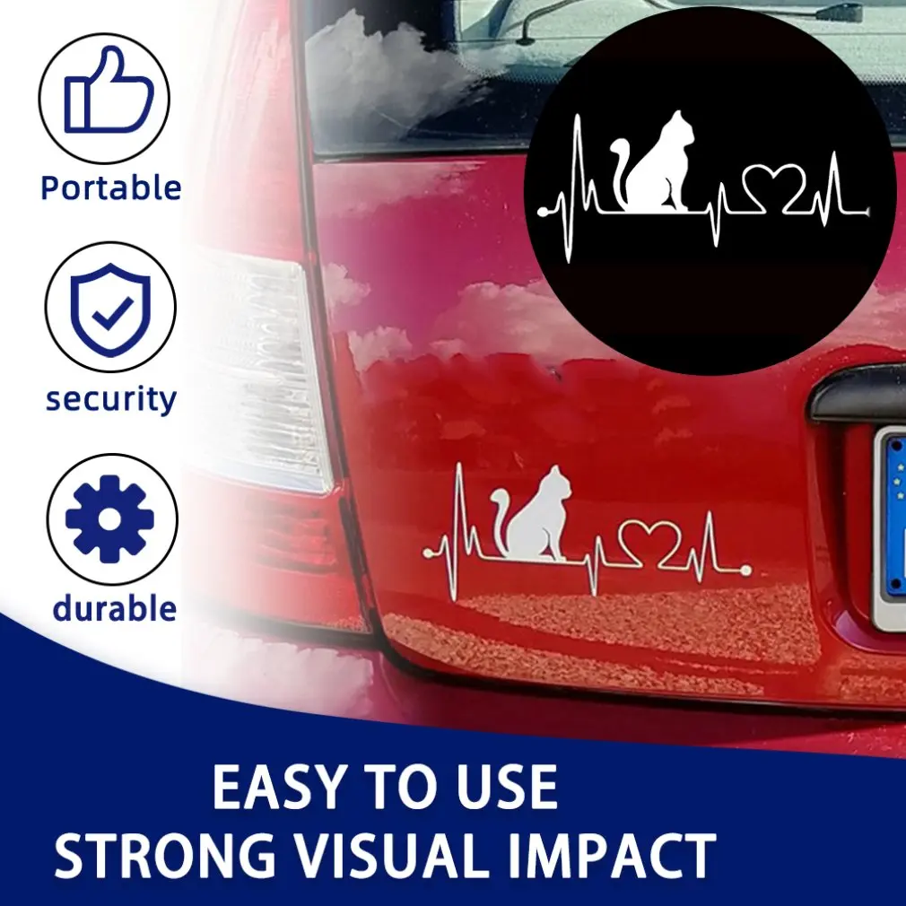 

Trendy Design Pet Cat Heartbeat Lifeline PET Decal Unique Car Body Stickers Car Styling Truck Accessories