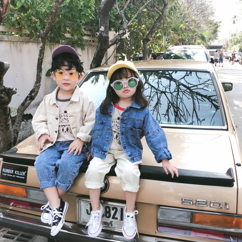 Куртка джинсовая короткая для мальчиков и девочек модная Свободная Повседневная