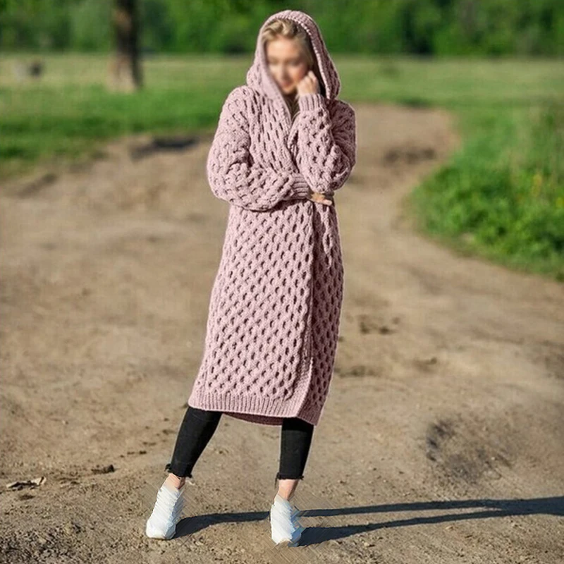 Женское повседневное вязаное пальто осень зима 2019 длинный рукав однотонный