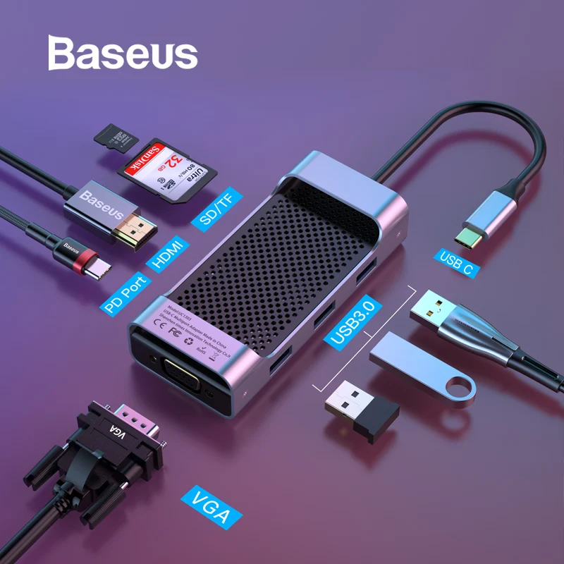 Baseus USB C концентратор к USB 3,0 концентратор HDMI RJ45 VGA USB разветвитель для MacBook Pro/Air type C концентратор для huawei mate 20 Pro samsung S9 S10 разветвитель usb