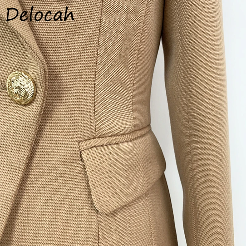 

Delocah Women Autumn Fashion Designer Short Jacket Long Sleeve Double Breasted Bodycon Fake Pocket Solid Print Ladies Coat 2021