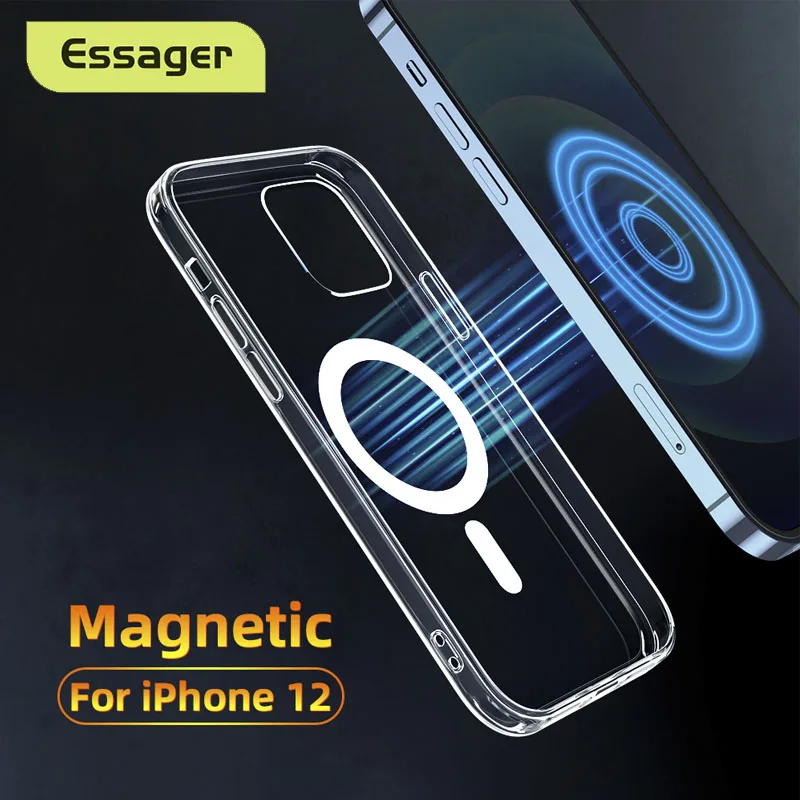 

Магнитный чехол Essager для iPhone 12 11 Mini Pro Max, прозрачная Магнитная задняя крышка для мобильного телефона, защитный чехол для iPhone
