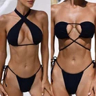 Однотонные бикини Rinabe, сексуальные стринги, женский купальник на шнуровке, 2022 купальный костюм с пуш-ап, комплект бикини с лямкой на шее, женская пляжная одежда