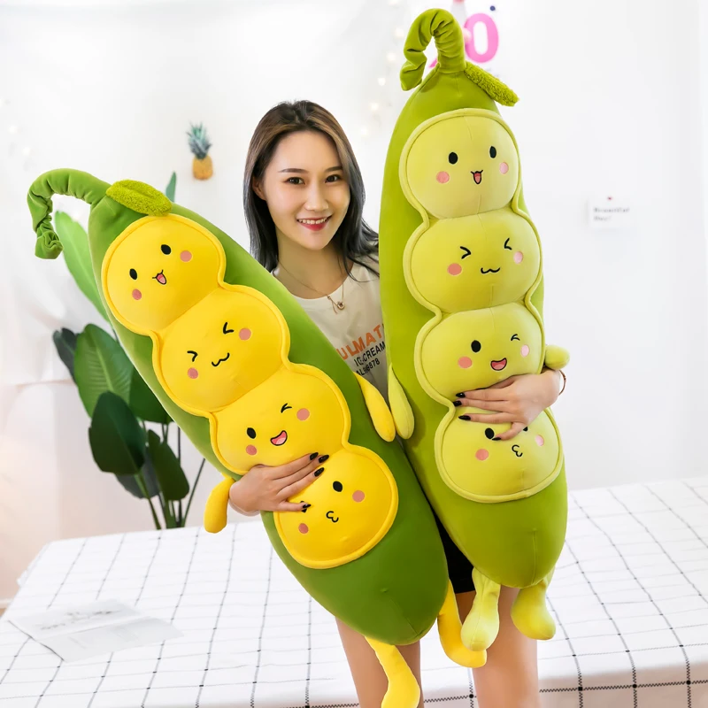 

Hot Nice 50/75/90/130cm Kids Baby Plush Toy Cute Pea Pillow Stuffed Plant Doll for Children Gift High Quality Pea-shaped Cushion