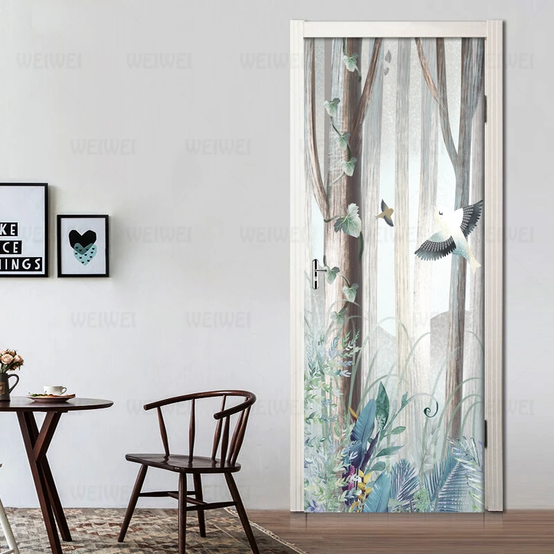 Наклейка на дверь сделай сам винтажные цветы птица фотообои ПВХ