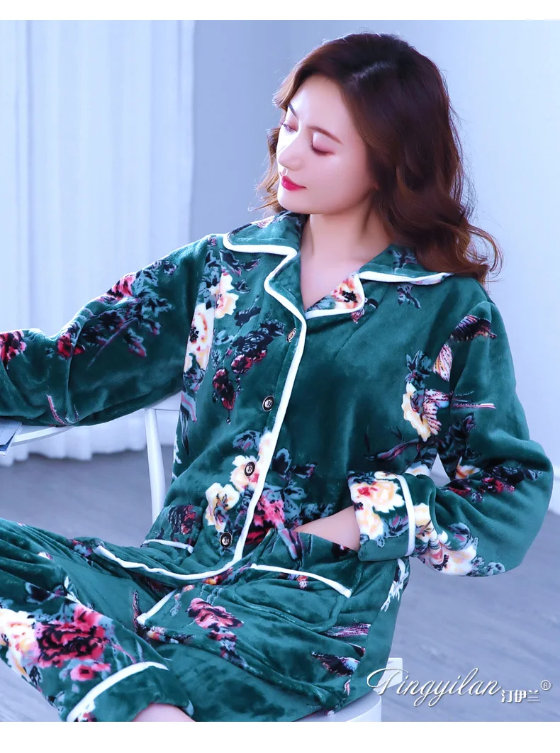 Trending Products Large size Home clothes fo women 2 piece set Lady clothes set Pajamas Printing Autumn/ Winter Coral fleece 288