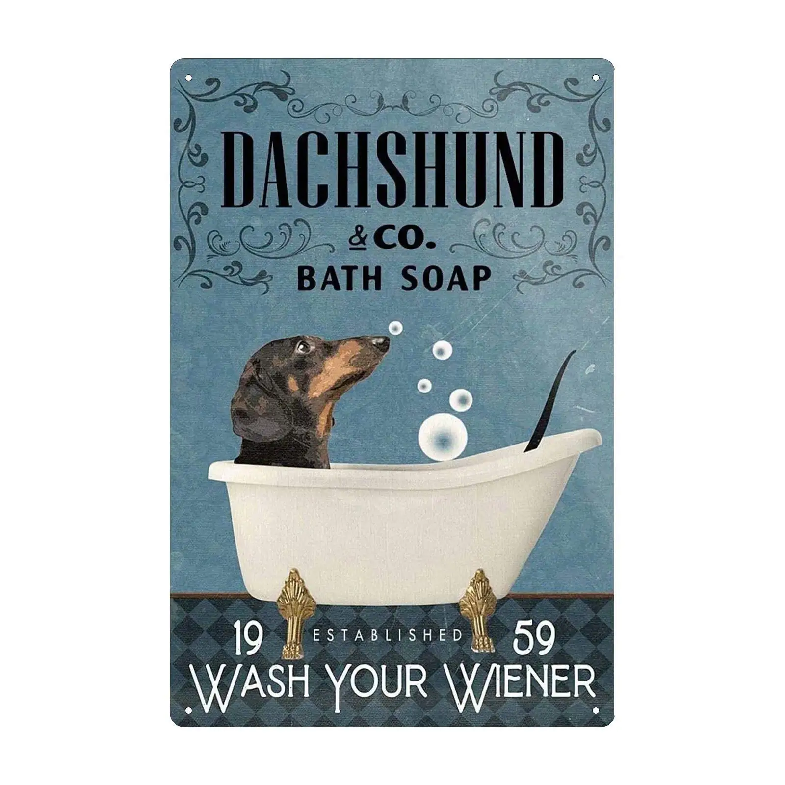 

Dachshund Bath Soap Tin Sign Vintage Wash Your Wiener Bar Club Restaurant Bathroom Cafe Wall Decoration 8x12 Inches