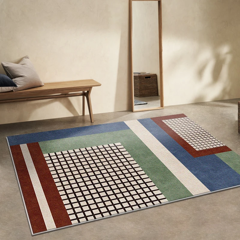 

Modern Minimalist Checkered Carpet Living Room Bedroom Nordic Retro Plaid Ins Style Table Carpet