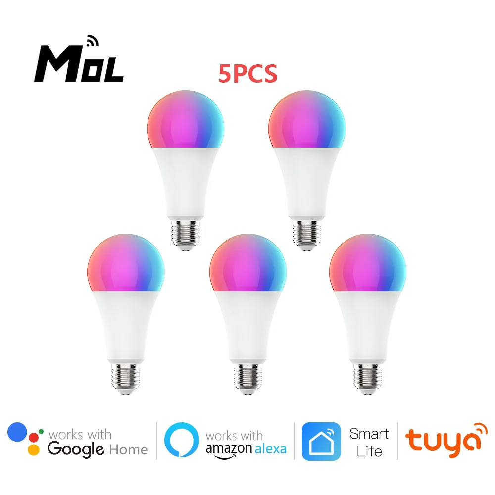 Tuya 5 шт умный светильник лампа Wi-Fi лампы 12 Вт Цвет изменение цветная (RGB)