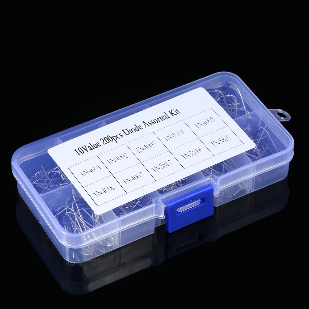 10Values 200pcs Rectifier Diode Schottky Assortment Electronic Kit 1N4001~1N4007 1N5817 1N5818 1N5819 With Storage Box | Инструменты