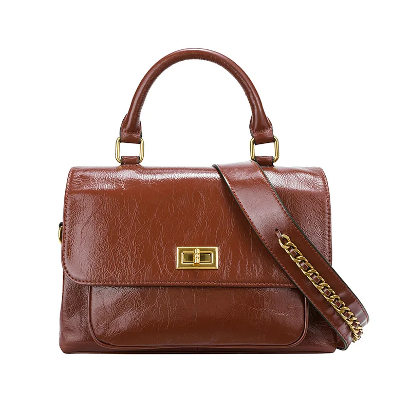 

WOONAM Women New Fashion Handbag Top Hide Genuine Shiny Calf Leather Top Handle Messenger Shoulder Bag WB1124