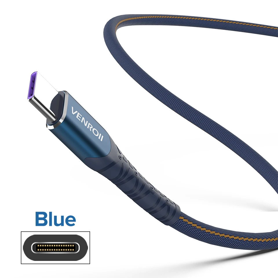 Blue Venroii usb type C кабель 5A Supercharge для huawei P20 P30 mate 30 Pro Quick Charge 3,0 4,0 Быстрая зарядка type-C для Honor 20 10 - Цвет: Blue