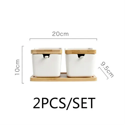 2 PCS SET 4 шт./компл. Японский керамический бамбука и дерева для сезонных приправ контейнер для хранения для баночек со соль чаша ZP01261417 - Цвет: 2 PCS SET