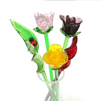 hand blown long handle murano glass rose flower art figurine wedding valentines day favors gifts tabletop decor craft ornament