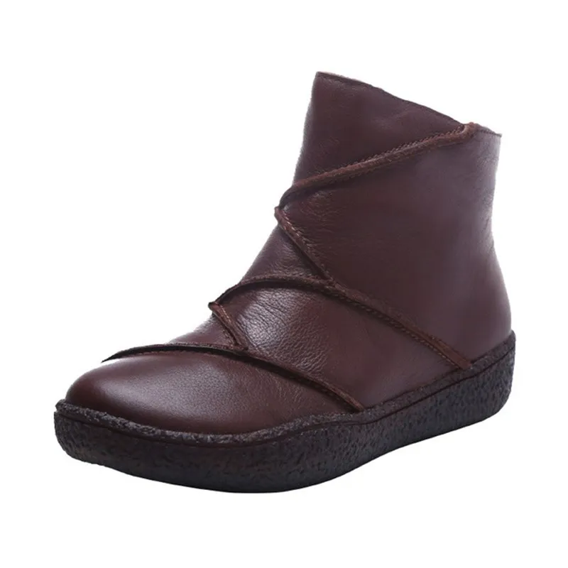 

Boots women 2019 autumn winter new leather flat snow boot women fashion personality Martin boot stitching leather women boot