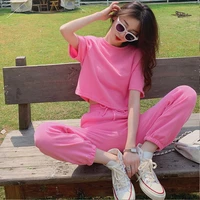 casual suit women spring new purple short sleeved t shirt nine point pants fashion two piece womens pants suit