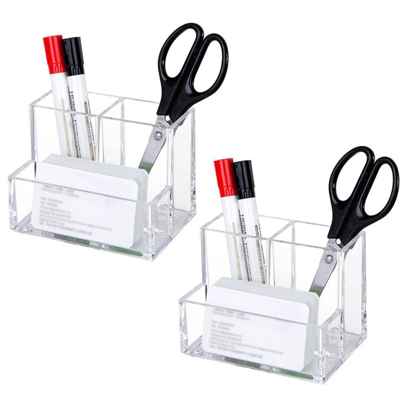 

Clear Acrylic Makeup Brush Holder Pen Pencil Cup Holder Cosmetic Storage Case Desktop Stationery Organizer Compartments For Home