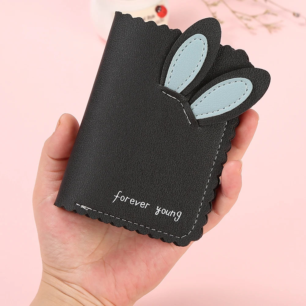 Black Новинка, женские кошельки Kawaii, милый кролик, держатель для карт, маленький кошелек, женский короткий дизайнерский кошелек, женский кошелек, держатель для денег - Цвет: Black