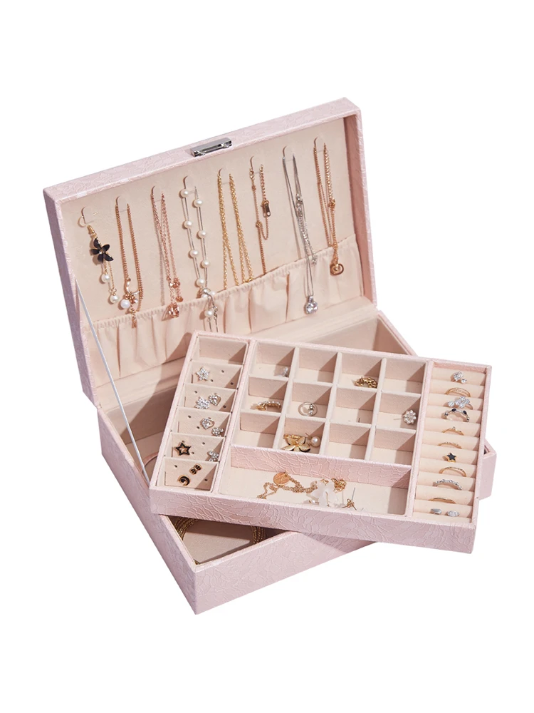 

Jewelry Box Necklace Ring Storage PU Leather Jewelry Organizer Mirrored Watch Organizer Necklace Ring Earring Storage Gift Case