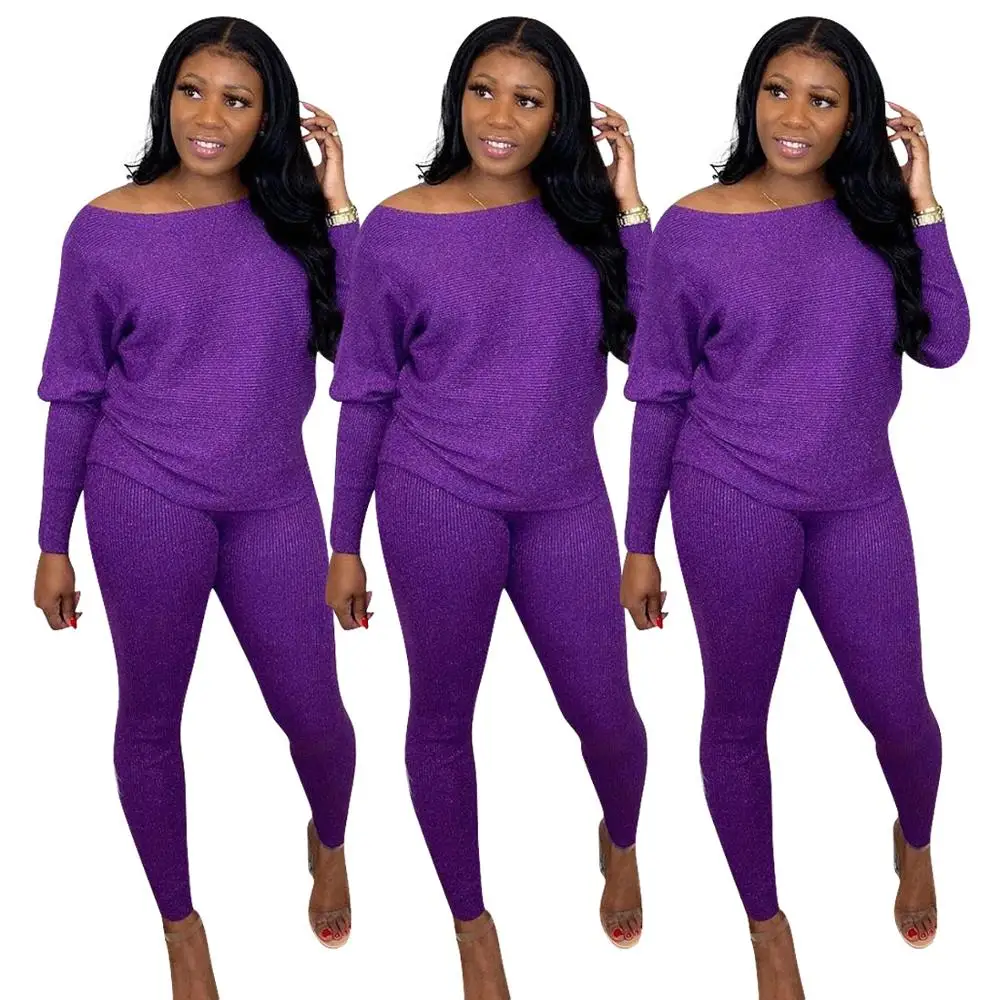 

Long Sleeve Two Pieces Women Casual Sets Slash Collar Loose + High Waist Leggings Pants Tracksuits For Sports Party Autumn Wear