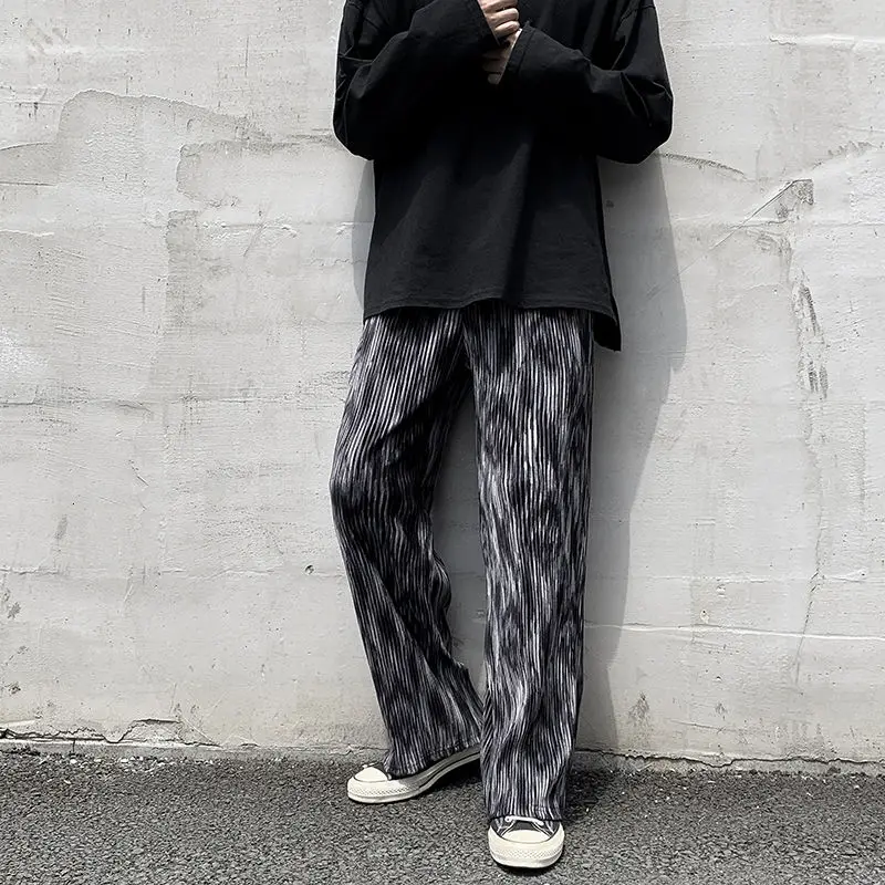 

Summer Pleated Pants Men's Fashion Retro Casual Wide-leg Pants Men Streetwear Loose Hip-hop Tie-dye Pants Mens Trousers M-2XL