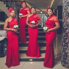 Элегантные африканские платья подружки невесты 2021 Красное длинное платье на одно плечо для свадебной вечеринки индивидуальный заказ Vestido De Fiesta De Boda