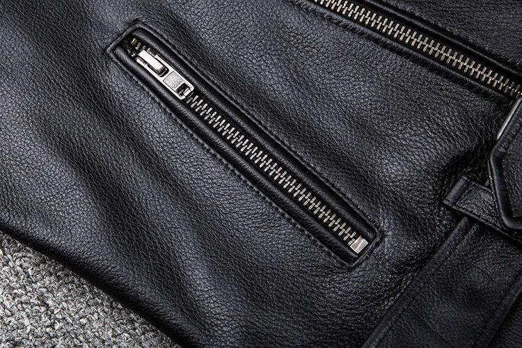 

Spring Classical Motorcycle oblique zipper Jackets Men Leather Jacket Natural Calf Skin Thick Slim Cowhide Moto Jacket man