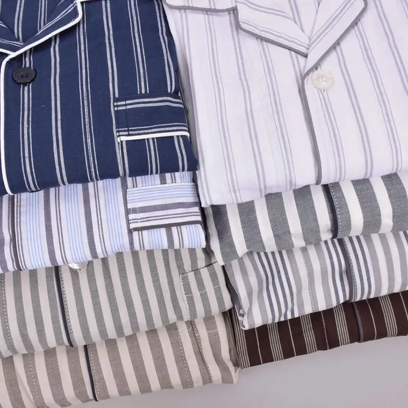 Men's Woven Cotton pijamas  Fabric Cardigan Style Long Sleeve Trousers Men Lounge sleep Pajama set