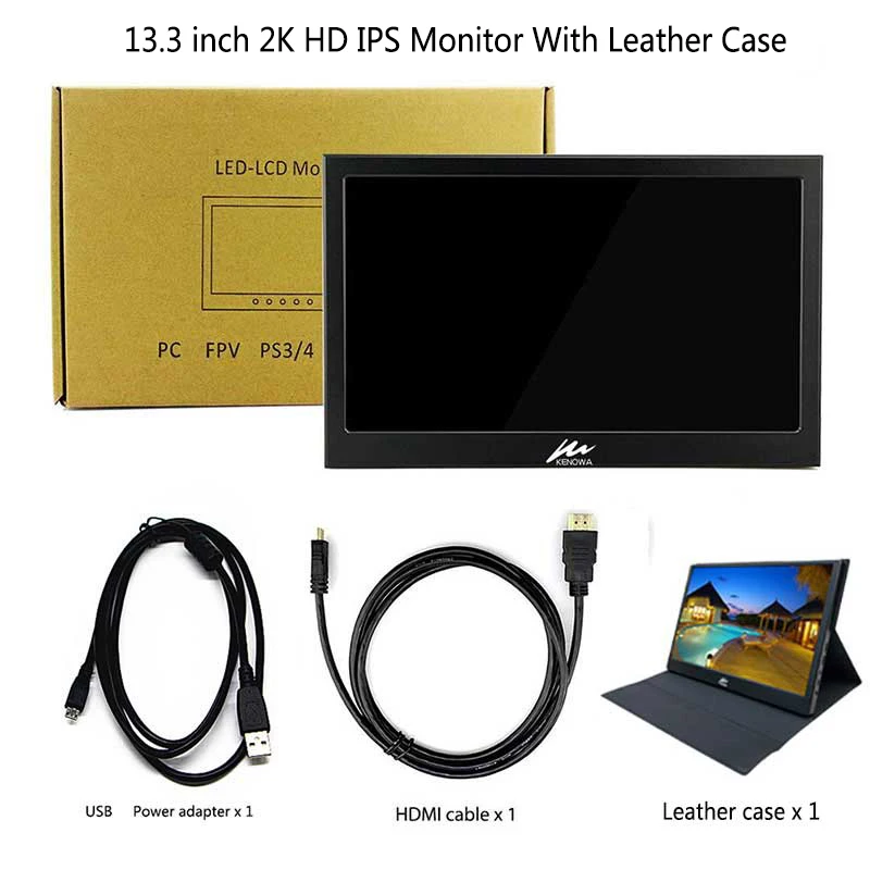 13," 2 K портативный мини-ноутбук монитор PC 1920x1080 HDMI кожаный Стенд PS3 4 Xbox360 1080P ЖК-светодиодный дисплей Raspberry Pi Touch - Цвет: 13.3 2k Leather case