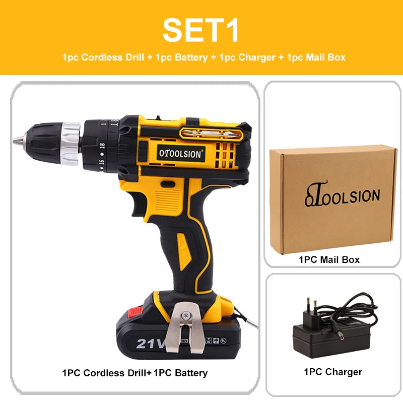 SET1 (1pc battery) 1500 мА/ч, 21V ударная электрическая отвертка аккумуляторная отвертка электрические инструменты молоток электрический молоток Мощность инструменты для работы по дереву - Цвет: SET1 (1pc battery)
