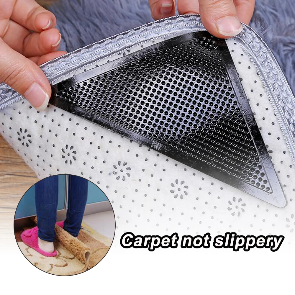 4pcs 11*15cm Reusable Anti-skid Rubber Floor Tidy Carpet Mat Washable Rug Gripper Stopper Tape Sticker Black Corners Pad 3 | Дом и сад