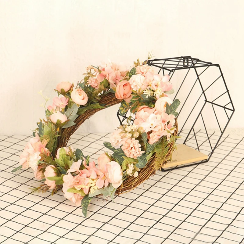 Лучший искусственная Камелия гортензии венок весенний для входная дверь стены