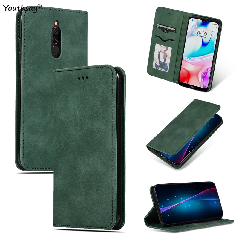 Чехол для Xiaomi Redmi 8A чехол Матовый кожаный с откидной крышкой и отделением карт