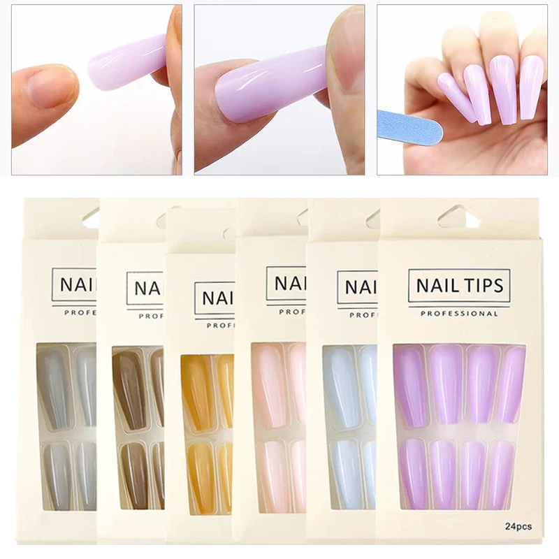 

24pcs/pack Ballet Nails Art Fake Nail Tips Nail Supplies Long T-shaped Flakes Full Cover Seamless Nail Pieces Wearing Nail Tips