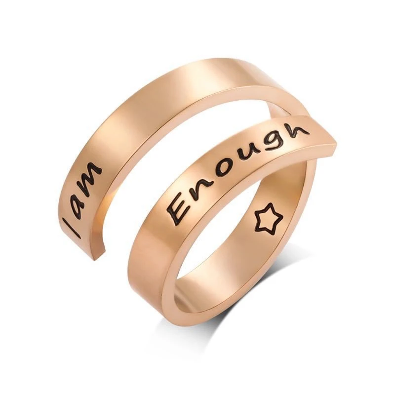 

Stainless Steel Ring Jewelry Inspirational I am Enough Adjustable Twist Rings