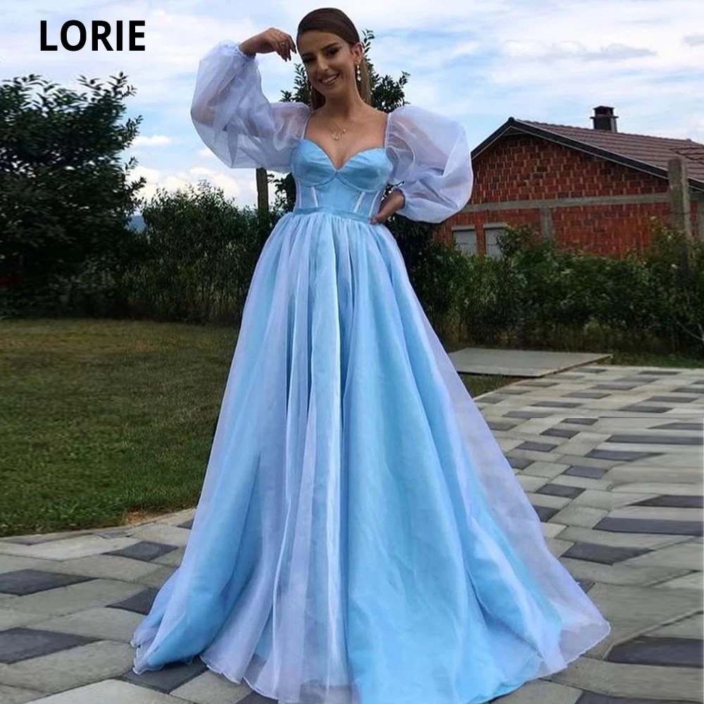 

2022 Long Mixed Color A-line Evening Dresses 2022 Sweetheart Long Puffy Sleeves Simple Formal Party Prom Dress Vestidos De Festa