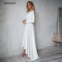 fdhaolu fu157 white long sleeve soft satin wedding dresses 2021 open back highlow beach boho bride gowns a line party dress